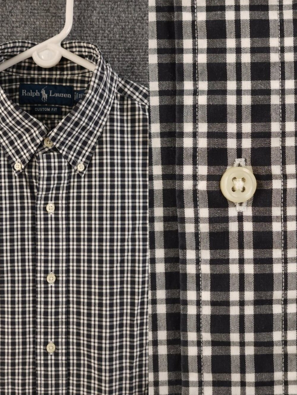 Ralph Lauren 15.5 Check Men Medium Cotton Custom Button-Down Black Long Sleeve